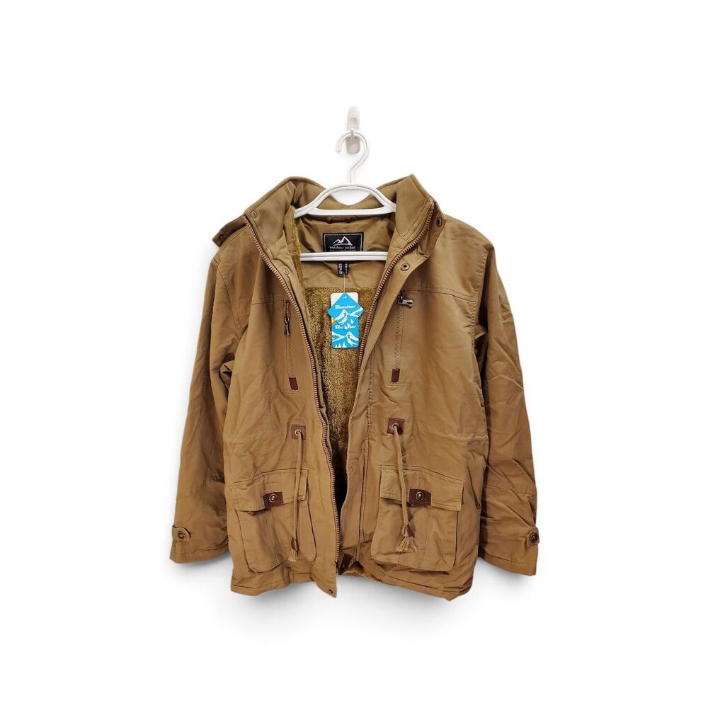 MAGCOMSEN Men's Hooded Parka Jacket Brown Zip Mid-Length Size M